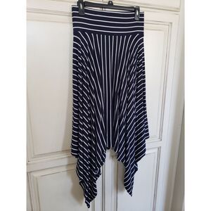 Cabi Asymmetrical Twirl Skirt 5183‎ navy and white stripes nautical classic